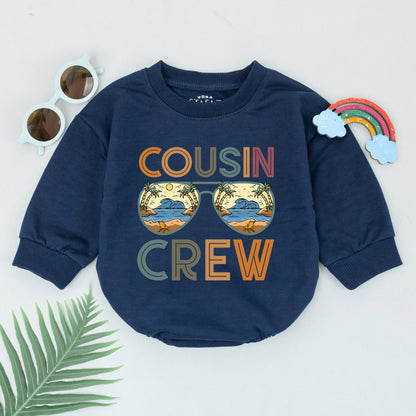 Cousin Crew Romper Retro Beach Sunglasses Baby Bodysuit Vacation Style Vintage Postcard Design Toddler Best Friends Matching Family Gift