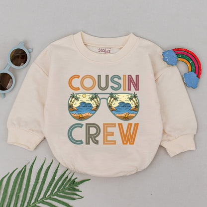 Cousin Crew Romper Retro Beach Sunglasses Baby Bodysuit Vacation Style Vintage Postcard Design Toddler Best Friends Matching Family Gift