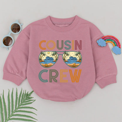 Cousin Crew Romper Retro Beach Sunglasses Baby Bodysuit Vacation Style Vintage Postcard Design Toddler Best Friends Matching Family Gift