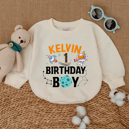 Personalized Space Birthday Boy Romper First Trip Around The Sun Bodysuit Astronaut Rocket Star Party Outfit with Custom Name