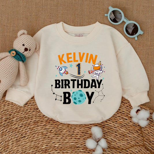 Personalized Space Birthday Boy Romper First Trip Around The Sun Bodysuit Astronaut Rocket Star Party Outfit with Custom Name