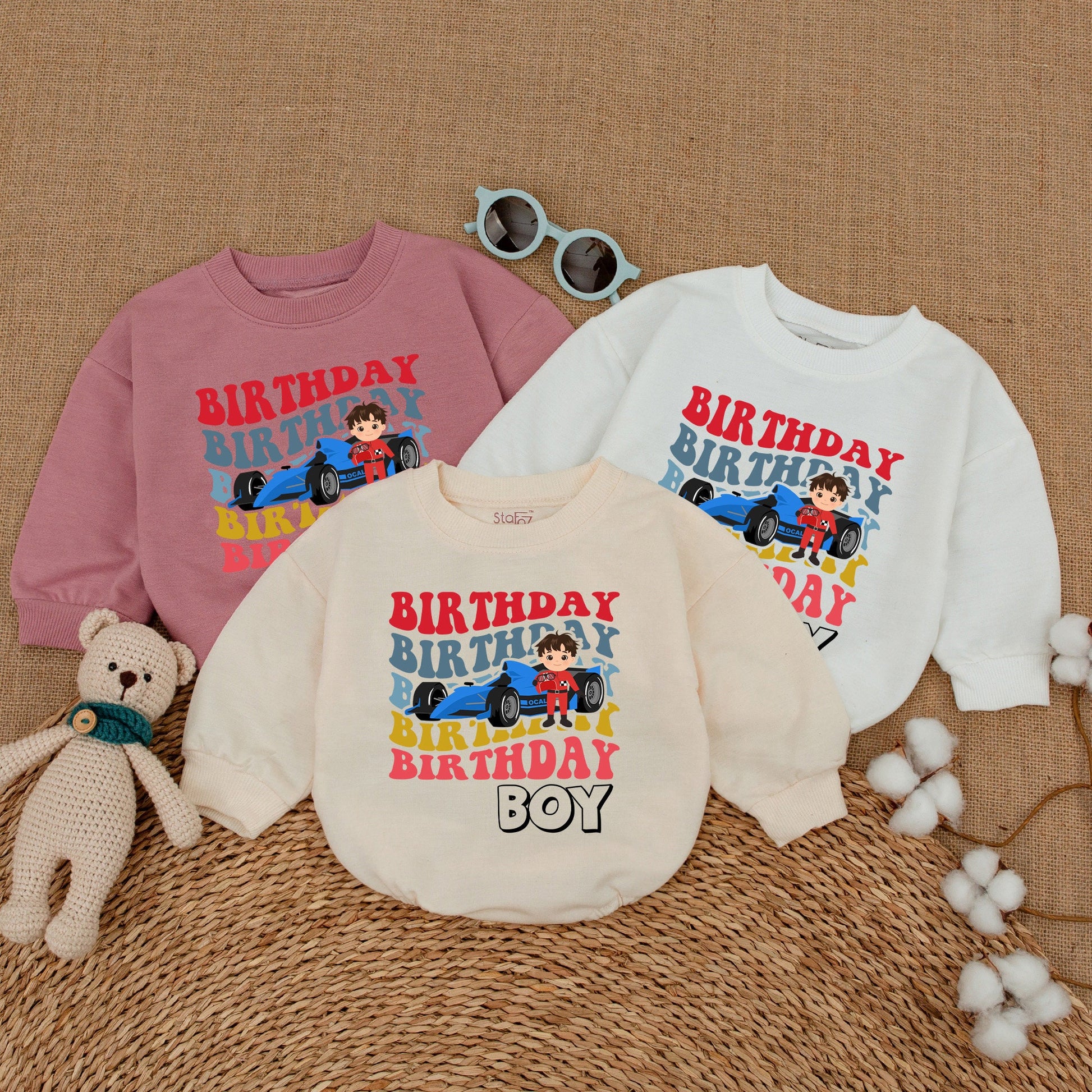 Personalized Race Car Fast One Birthday Boy Romper 1st Birthday Outfit colorful layered retro text infant baby bodysuit Cake Smash celebration gift