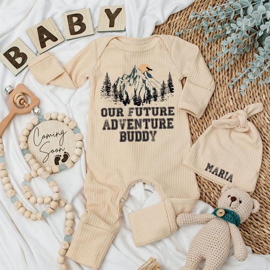 Soft Baby Bodysuit and Hat Set for Our Future Adventure Buddy National Park Camping Yellowstone Bison Pregnancy Announcement Gift