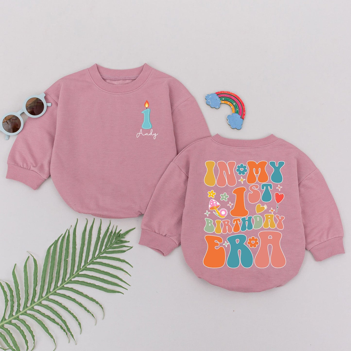 In My 1st Birthday Era Baby Romper Groovy First Birthday Outfit Pastel Flower Mushroom Heart One Year Old Bodysuit Adorable Shower Gift