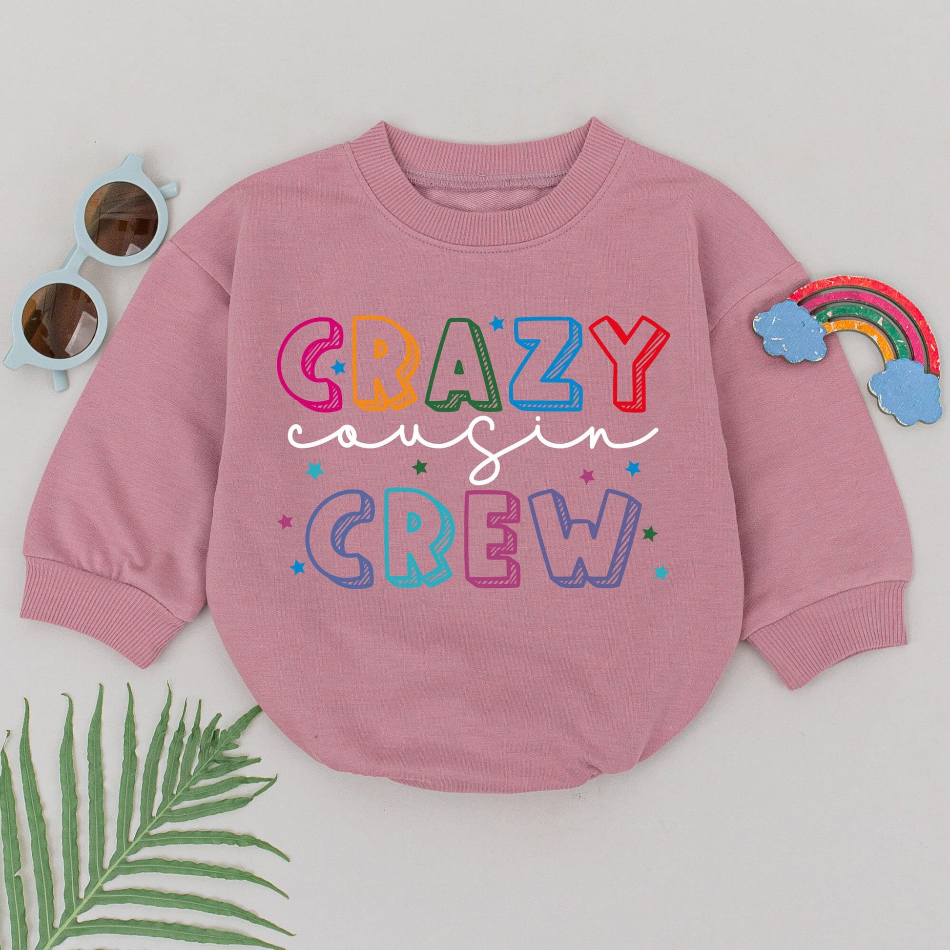 Crazy Cousin Crew Romper Colorful Cartoon Letters Vibrant Star Design Baby Toddler Cousin Matching Outfit Best Friends Shower Birthday Gift