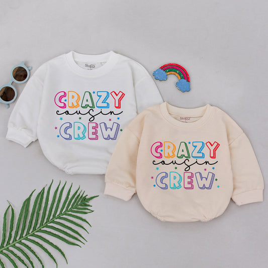 Crazy Cousin Crew Romper Colorful Cartoon Letters Vibrant Star Design Baby Toddler Cousin Matching Outfit Best Friends Shower Birthday Gift
