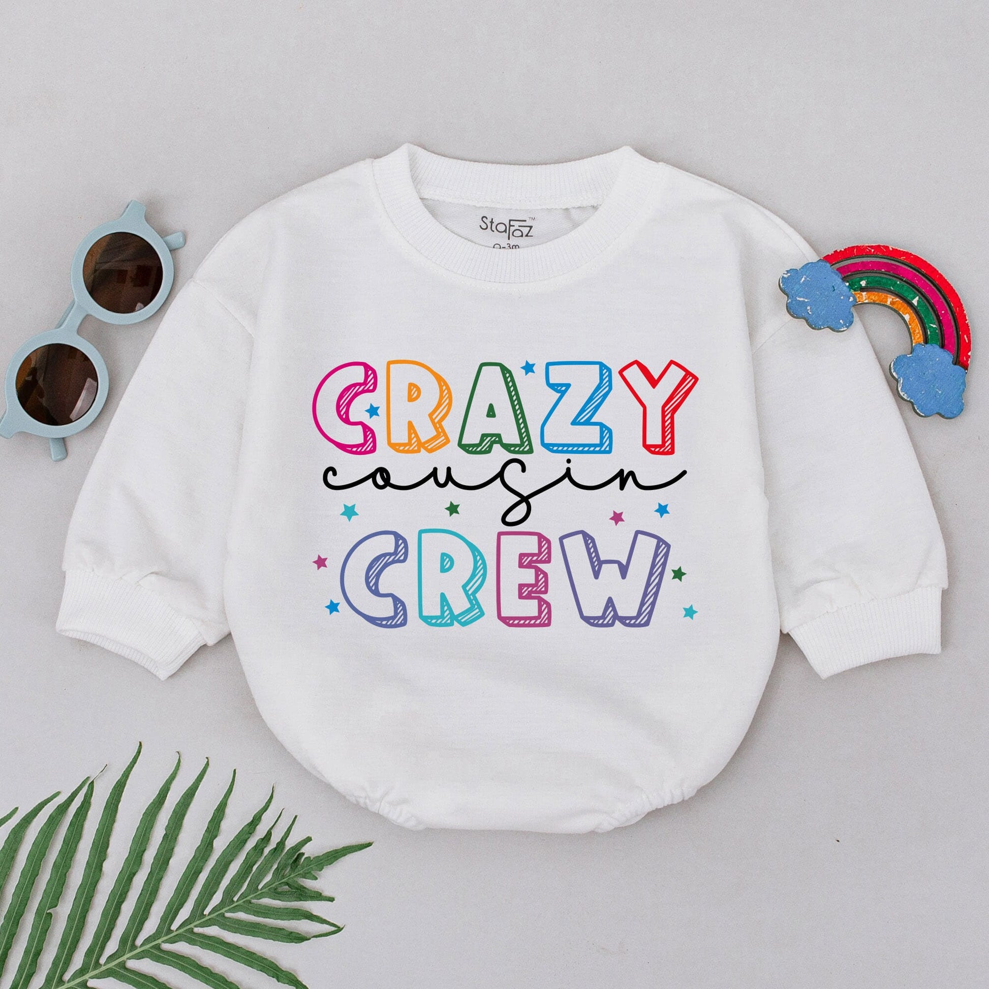 Crazy Cousin Crew Romper Colorful Cartoon Letters Vibrant Star Design Baby Toddler Cousin Matching Outfit Best Friends Shower Birthday Gift