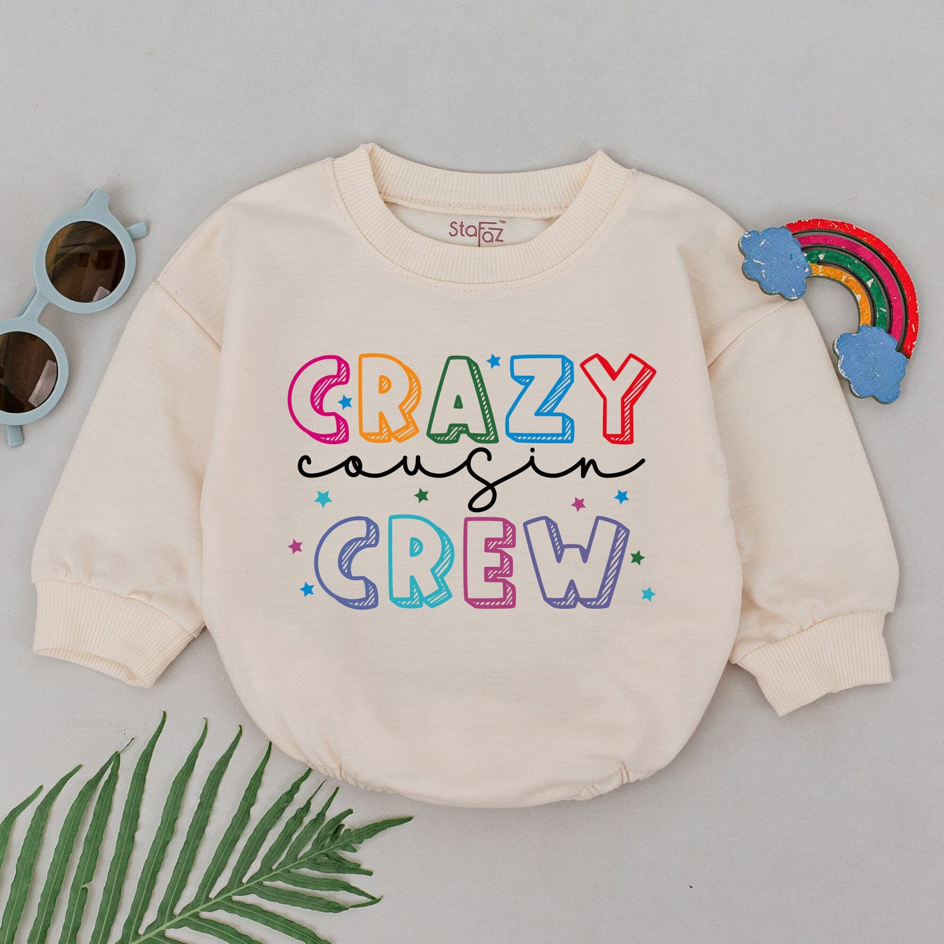 Crazy Cousin Crew Romper Colorful Cartoon Letters Vibrant Star Design Baby Toddler Cousin Matching Outfit Best Friends Shower Birthday Gift