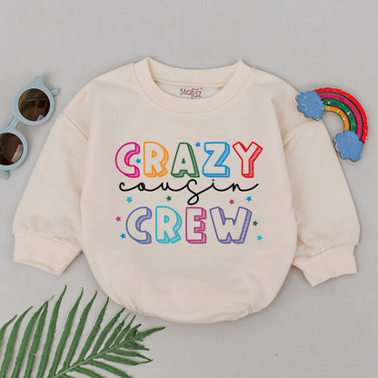 Crazy Cousin Crew Romper Colorful Cartoon Letters Vibrant Star Design Baby Toddler Cousin Matching Outfit Best Friends Shower Birthday Gift