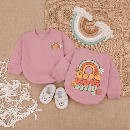 Good Vibes Only Groovy Rainbow Baby Girl Romper Retro 70s Birthday Outfit Bubble Bodysuit with Flower Star Peace Sign Design Clothes