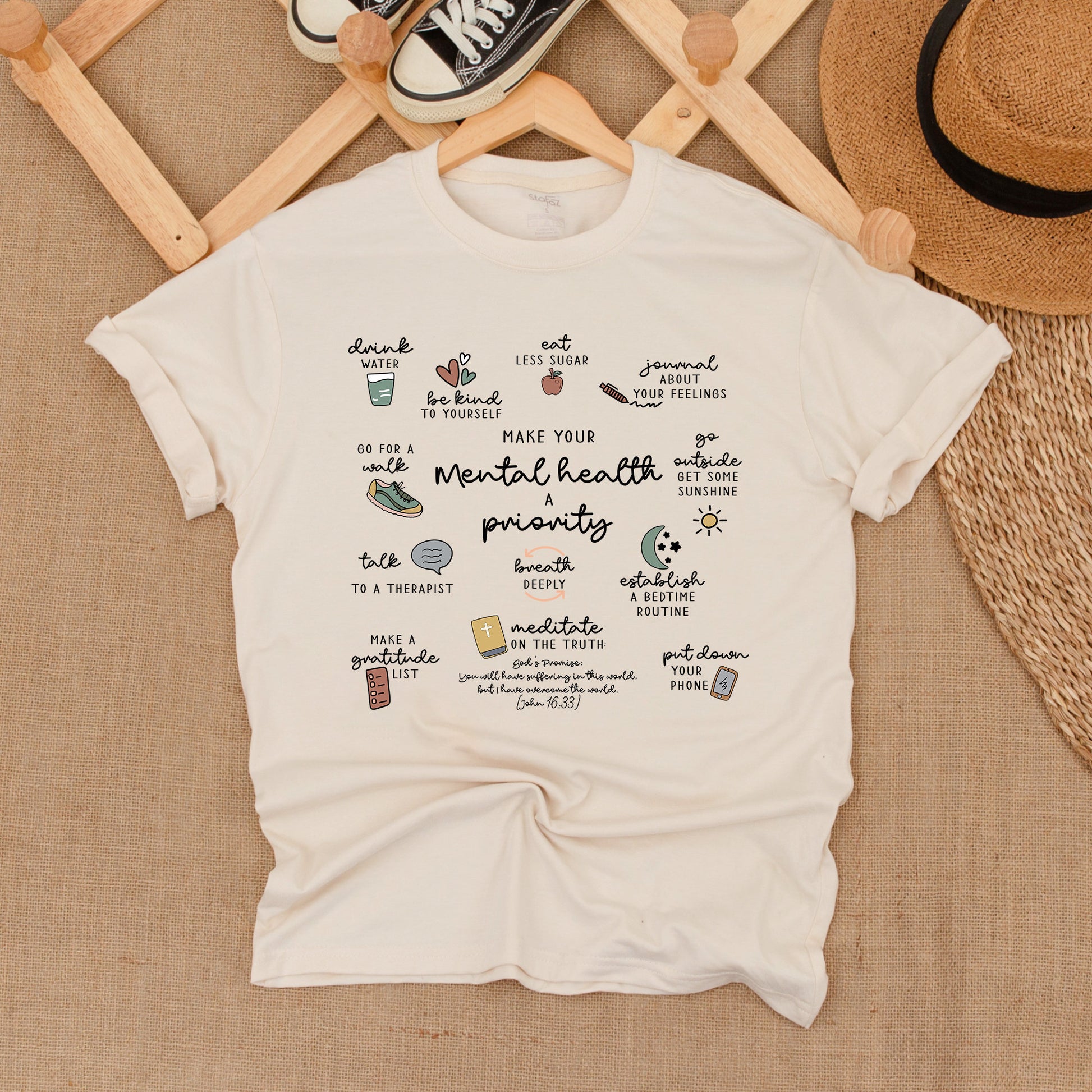 Mental Health Matters Shirt with Hand-Drawn Graphics & Positive Affirmations, Inspirational Anxiety Support Tee, Counselor Therapist Gift, BB1279