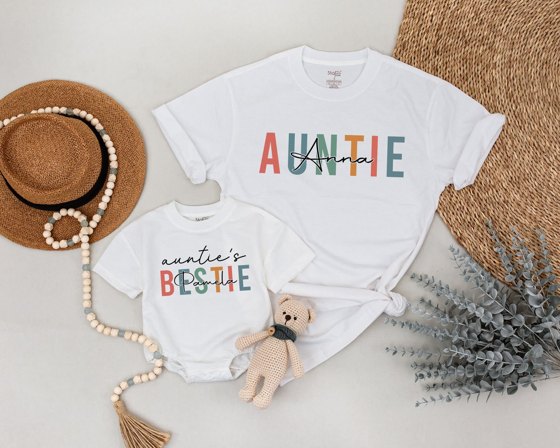 Personalized Auntie and Bestie Matching Shirts for Baby Niece Nephew Outfit Auntie Me Family Apparel Soft Cotton Comfortable Mother's Day Gift