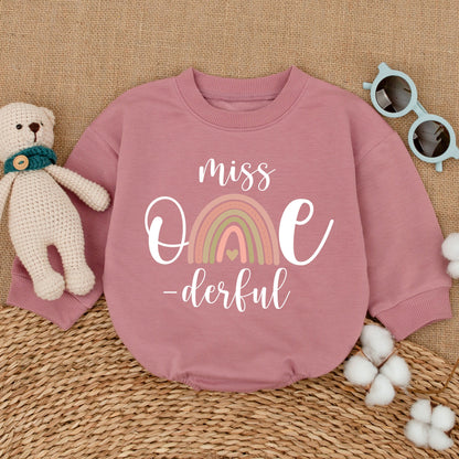 Miss Onederful First Birthday Boho Rainbow Romper for Baby Girls One Year Outfit Bodysuit Cake Smash Soft Cotton Baby Shower Gift