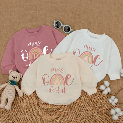 Miss Onederful First Birthday Boho Rainbow Romper for Baby Girls One Year Outfit Bodysuit Cake Smash Soft Cotton Baby Shower Gift