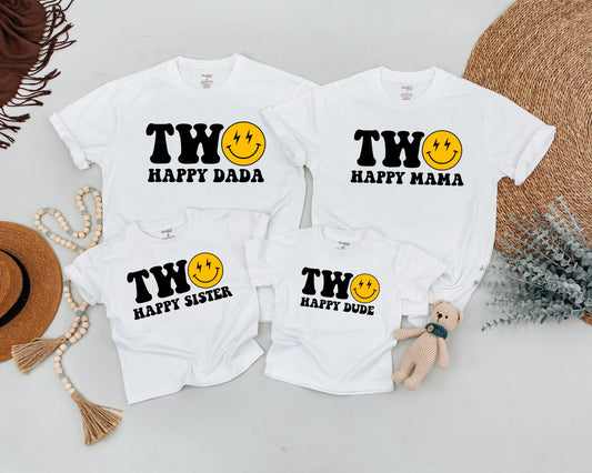 Two Cool Second Birthday Boy Shirt Happy Smiley Face Matching Family Outfits for Mommy and Me Dad Son Toddler Party