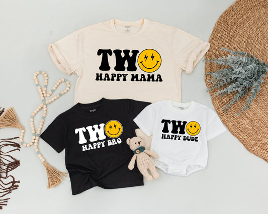Two Cool Second Birthday Boy Shirt Happy Smiley Face Matching Family Outfits for Mommy and Me Dad Son Toddler Party