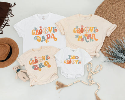 Two Groovy Birthday Girl Outfit 2nd Birthday Matching Family Retro 70s Floral Peace Sign Vintage Orange Yellow Teal Pink Shirts