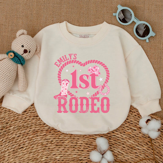 Personalized Pink 1st Rodeo Birthday Baby Girl Romper Western Cowgirl Outfit Soft Cotton Star Hat Boot Vintage Country Party