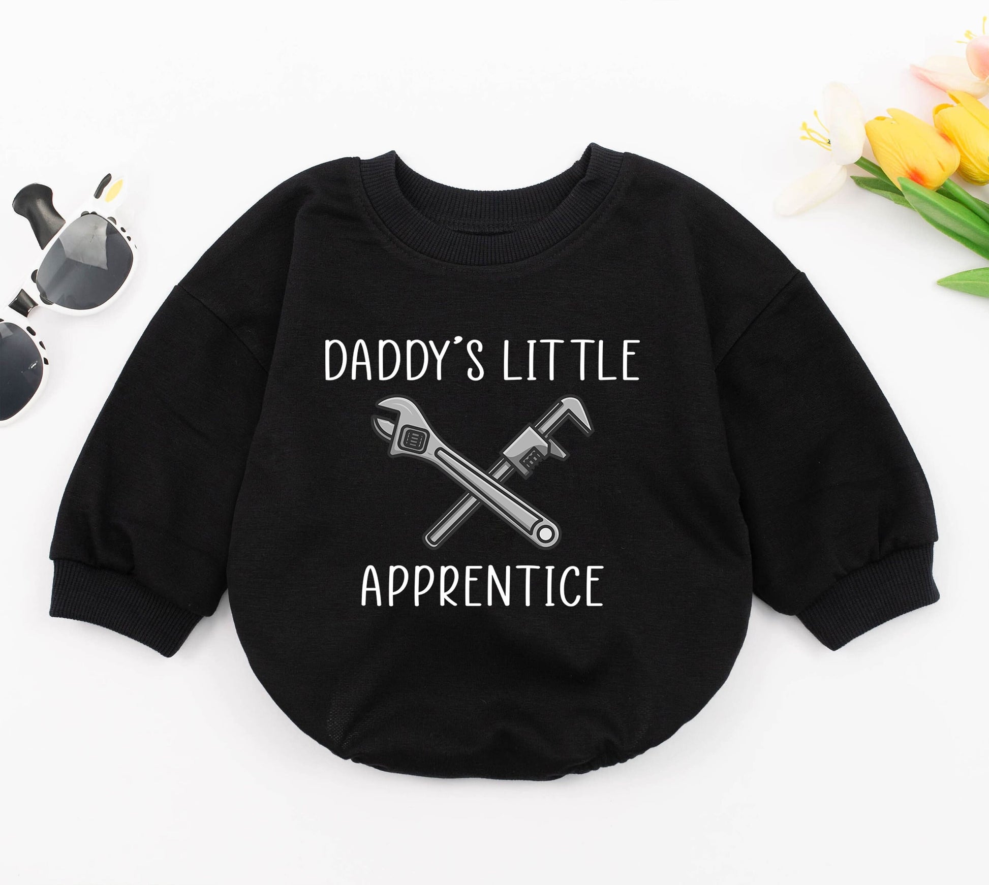 Daddy's Little Apprentice Baby Romper with Crossed Wrenches Design Future Plumber Newborn Bodysuit Soft Comfortable Cotton Union Baby Gift