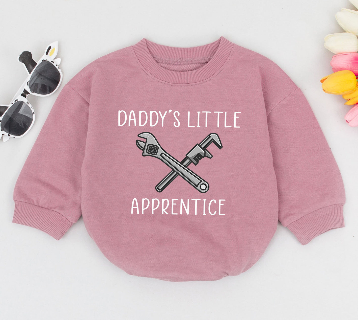 Daddy's Little Apprentice Baby Romper with Crossed Wrenches Design Future Plumber Newborn Bodysuit Soft Comfortable Cotton Union Baby Gift
