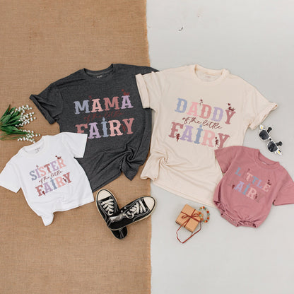 Fairy Mommy and Me Birthday Shirts Family Matching Outfits whimsical Mama Daddy Sister Little Fairy Bodysuit vintage-inspired magical floral