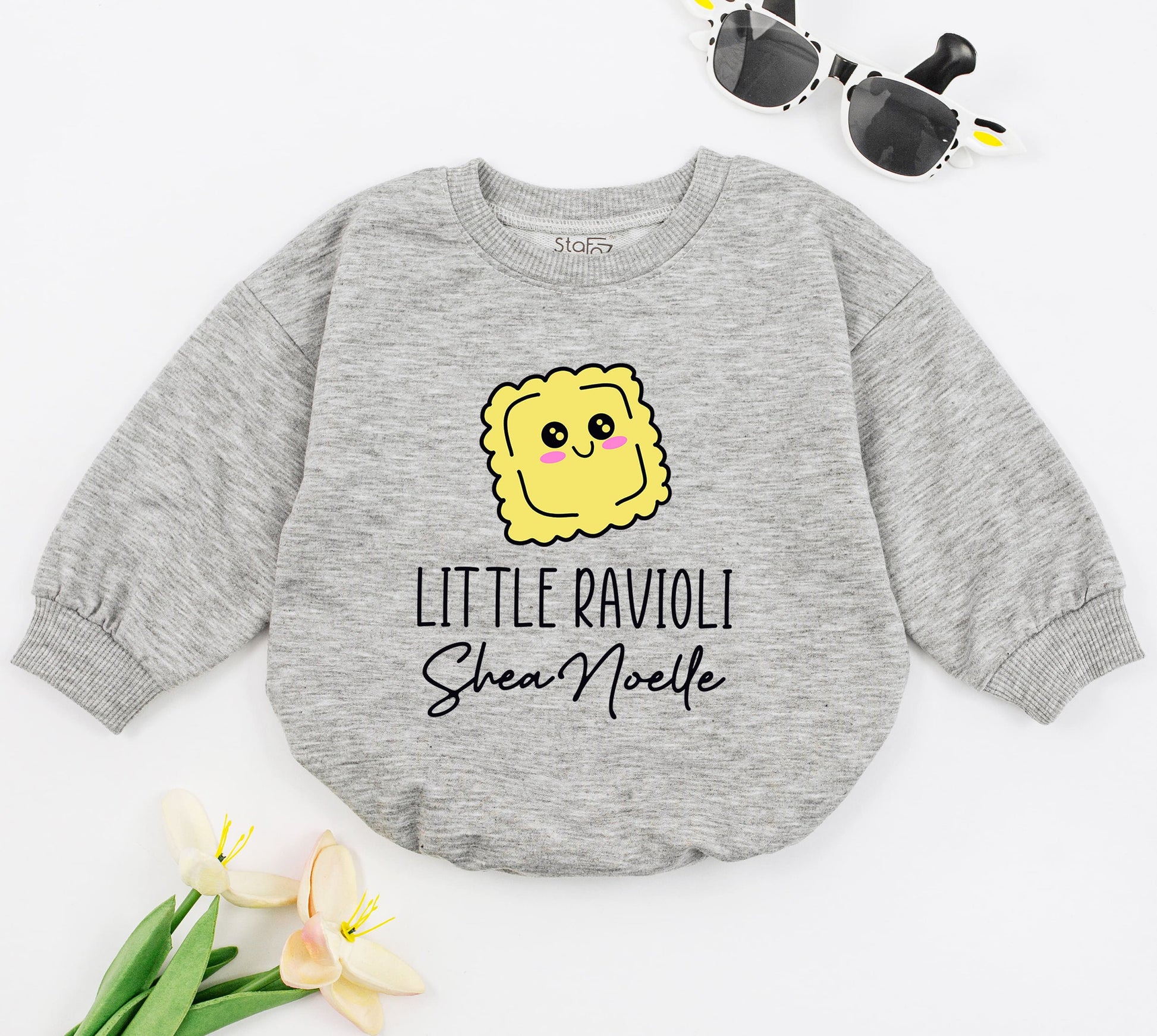 Personalized Little Ravioli Baby Romper, Cute Italian Pasta Outfit for Foodie Babies, Funny Infant Bodysuit Newborn Shower Gift