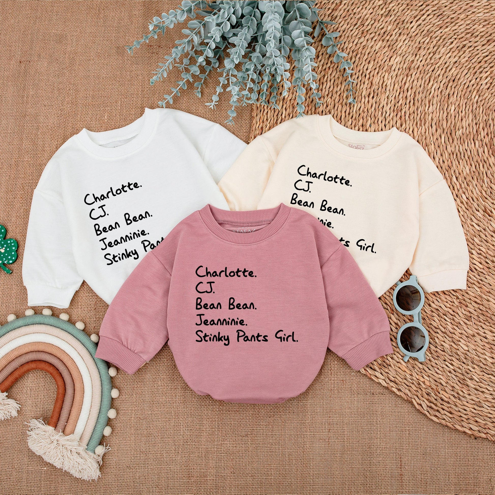 Custom Nickname Baby Bubble Romper with Playful Stacked Names Design Black Text Minimalist Infant Outfit Comfy Newborn Shower Gift