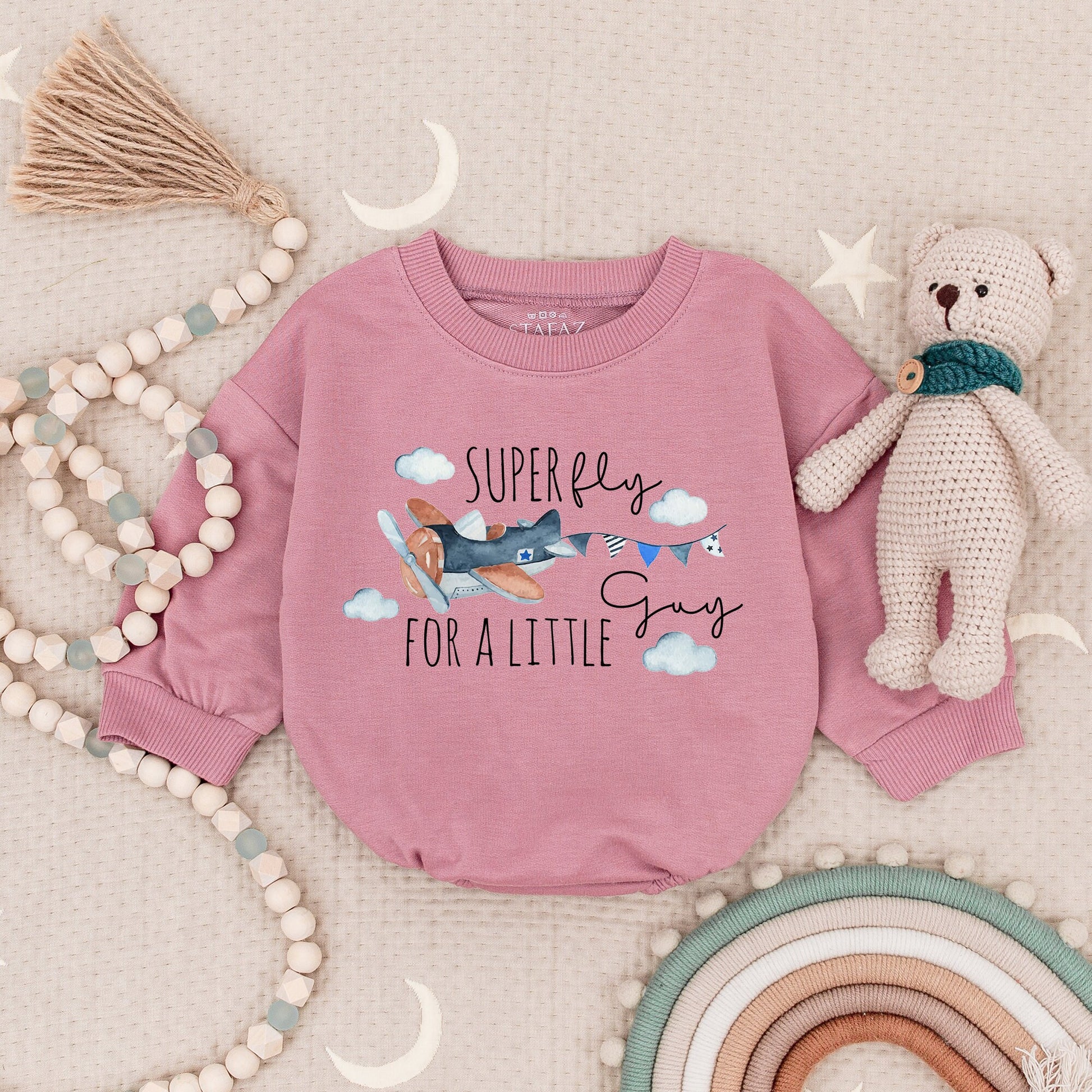 Super Fly For A Little Guy Whimsical Airplane Baby Romper Blue Orange Clouds Propeller Pilot Bodysuit First Birthday Newborn Gift