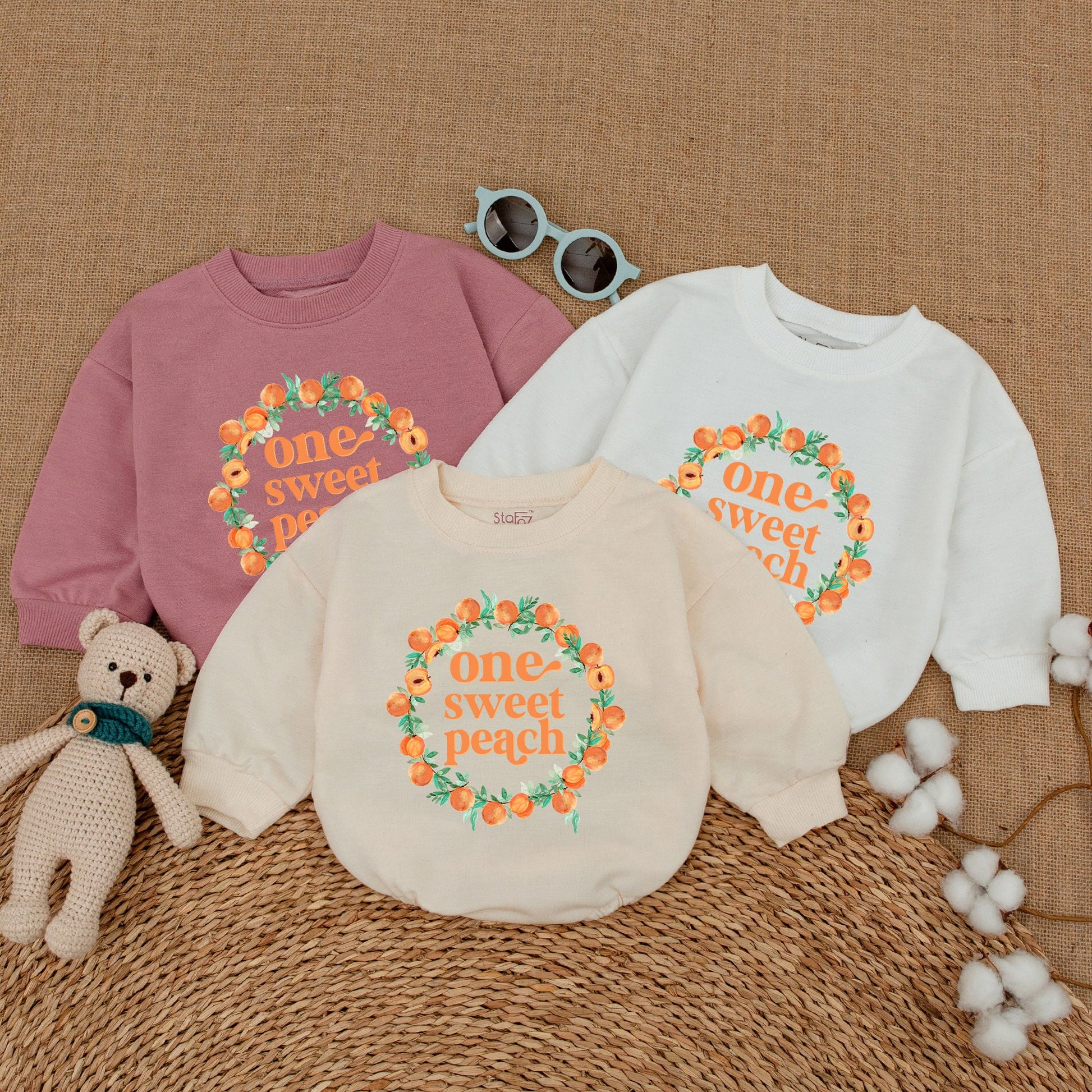 Sweet One Peach 1st Birthday Romper Baby Girl Outfit Whimsical Fruit Design Smash Cake Photo Session Gift Comfortable Cotton Bodysuit