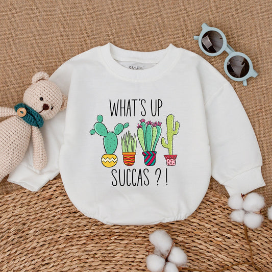 What's Up Succas Baby Romper playful colorful potted cactus succulent bodysuit Hipster Nature Lover Baby Clothes Soft Cotton Baby Shower Gift Announcement Outfit
