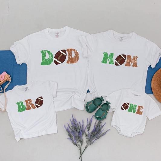 Football First Birthday Matching Family Shirts for Boy 1st Birthday Outfit Touchdown One Mommy and Me Family Photo Tees Soft Cotton