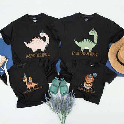 Matching Family Saurus Dinosaur Birthday Shirts Cute Whimsical Pastel Dino Party Hat Bow Tie Tees Soft Cotton Playful Adult Kids Custom Gift