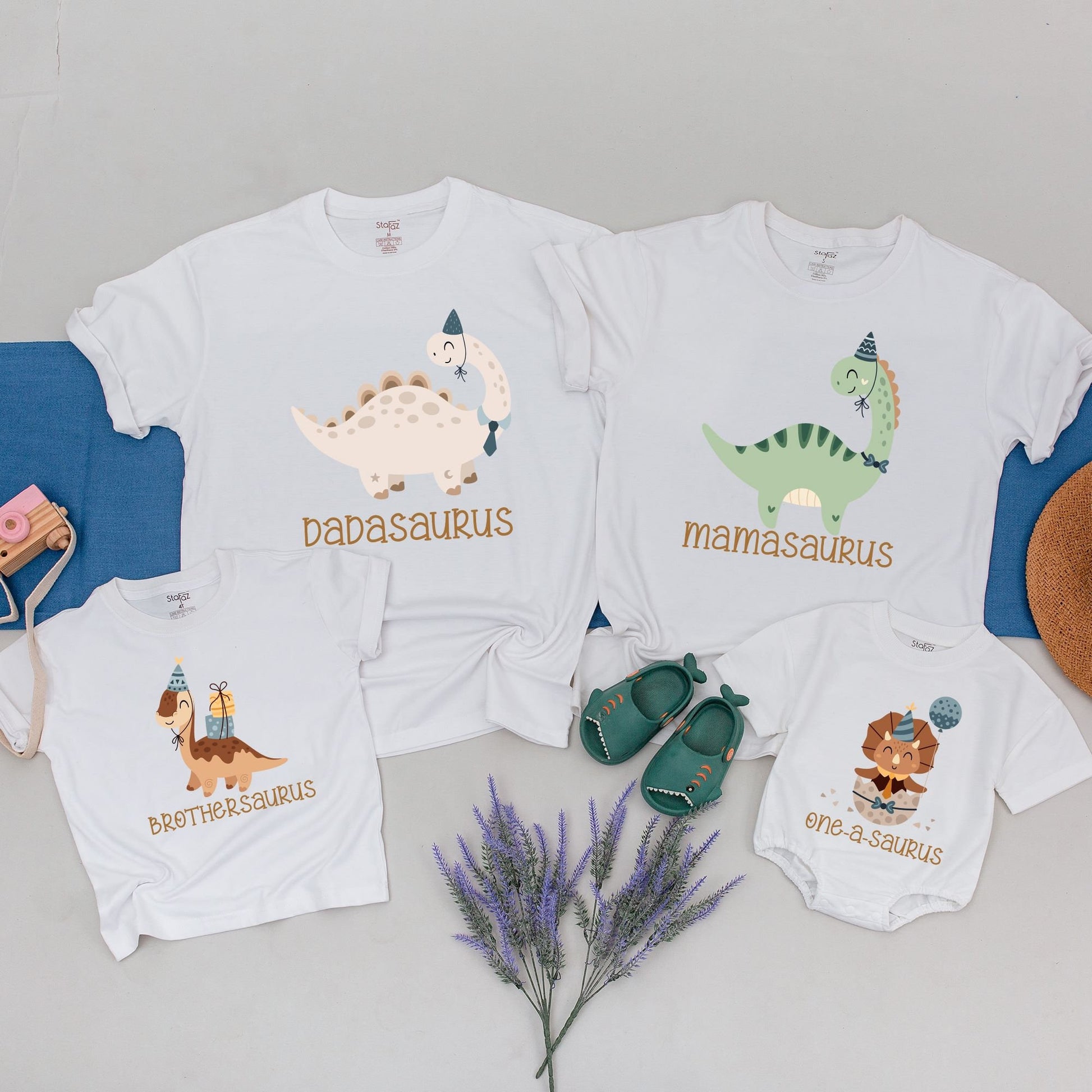 Matching Family Saurus Dinosaur Birthday Shirts Cute Whimsical Pastel Dino Party Hat Bow Tie Tees Soft Cotton Playful Adult Kids Custom Gift
