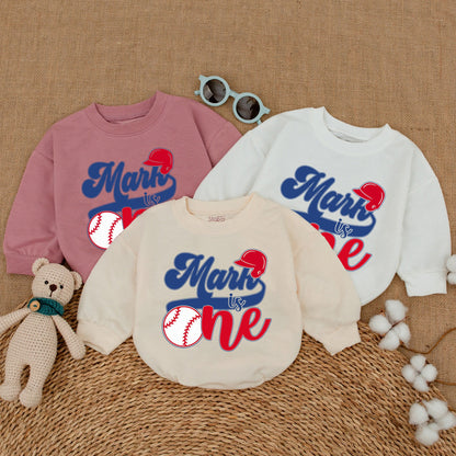 Personalized Baseball First Birthday Romper for Baby Boy, Patriotic Red Blue Sporty Theme 1st Celebration Bodysuit Baby Shower Gift