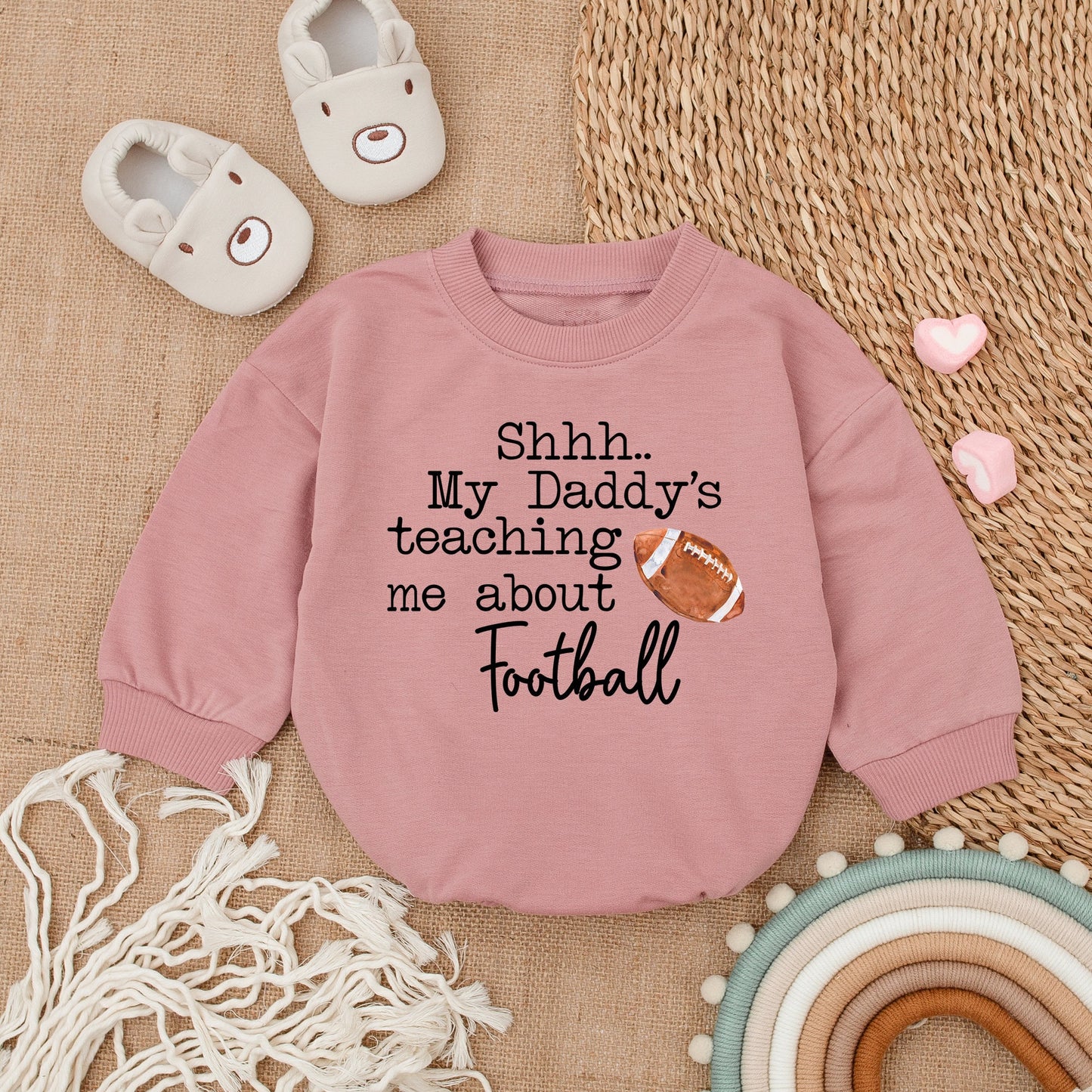 Shhh Daddy's Teaching Me About Football Baby Romper First Father's Day Gift Newborn Bodysuit Cute Infant Outfit Baby Shower Gift Funny Sporty