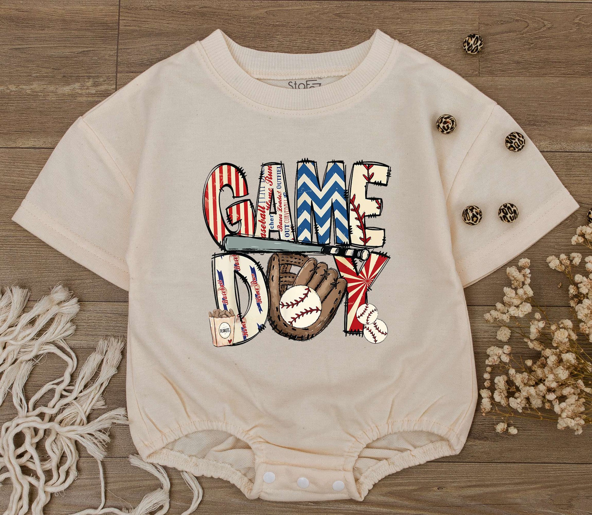 Baby Game Day Baseball Romper Infant Outfit Mixed Font Stripes Chevrons Sports Fan T-shirt Bodysuit Toddler Tee Gift