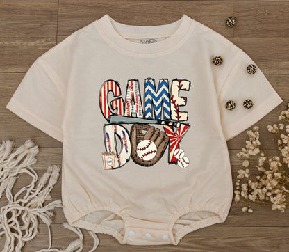 Baby Game Day Baseball Romper Infant Outfit Mixed Font Stripes Chevrons Sports Fan T-shirt Bodysuit Toddler Tee Gift