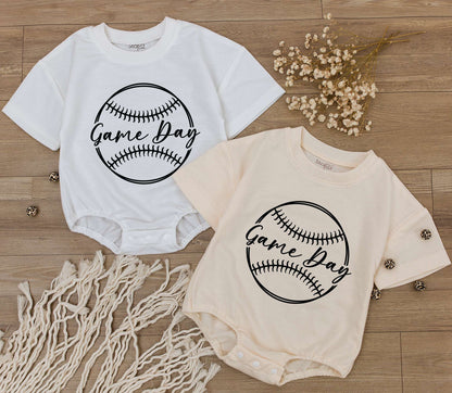 Adorable Retro Baseball Game Day Romper Bubble Romper for Baby Boy Girl Short Sleeve Summer Infant Bodysuit Outfit Baby Shower Gift Idea