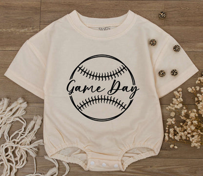 Adorable Retro Baseball Game Day Romper Bubble Romper for Baby Boy Girl Short Sleeve Summer Infant Bodysuit Outfit Baby Shower Gift Idea
