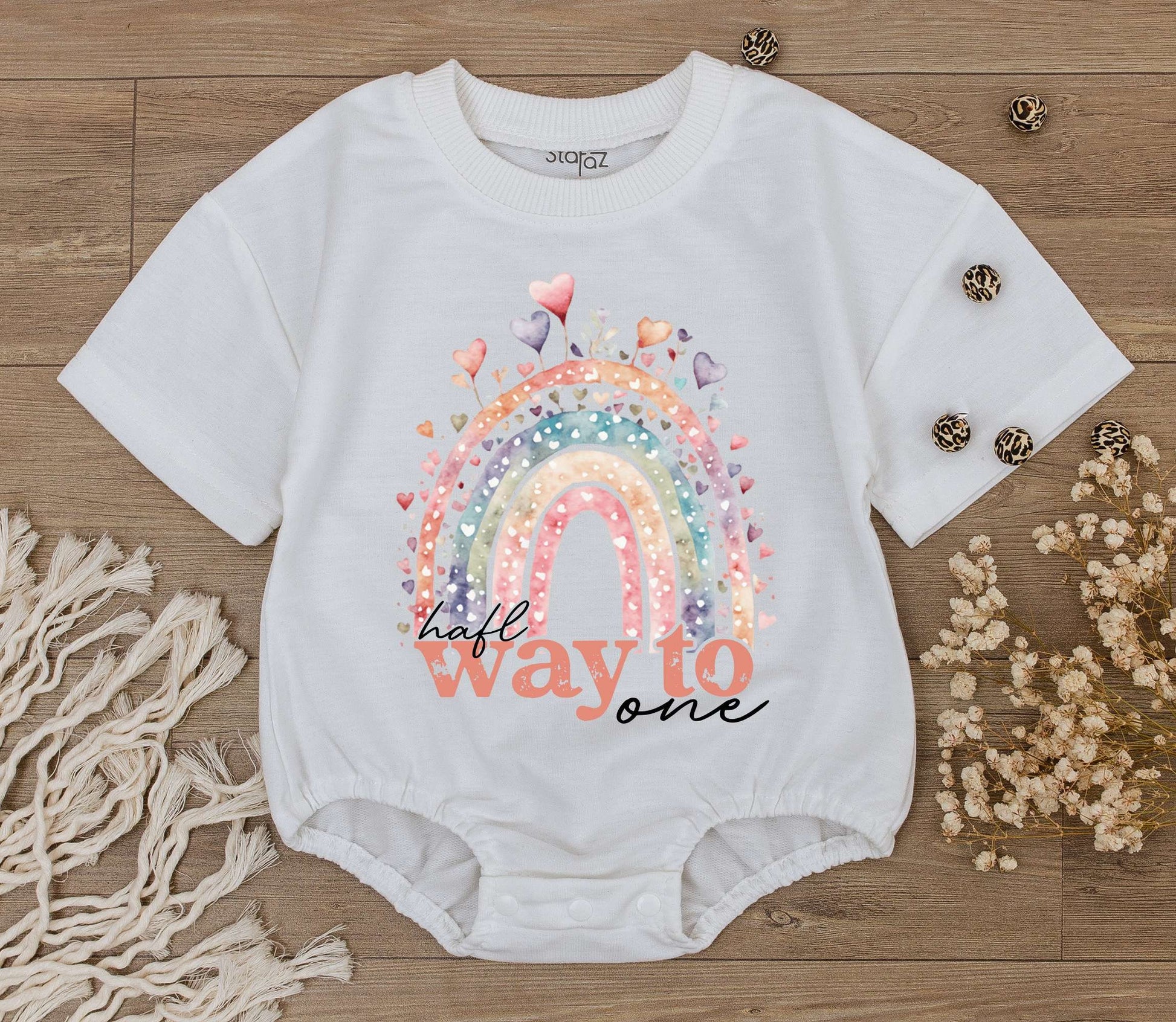 Half Way To One Birthday Boy Romper with Rainbow Design, Soft Cotton Bodysuit, Infant Half Birthday Outfit Celebration Gift for Baby