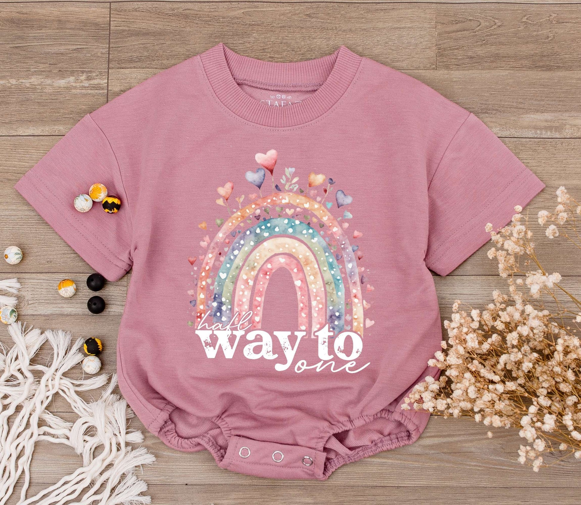 Half Way To One Birthday Boy Romper with Rainbow Design, Soft Cotton Bodysuit, Infant Half Birthday Outfit Celebration Gift for Baby