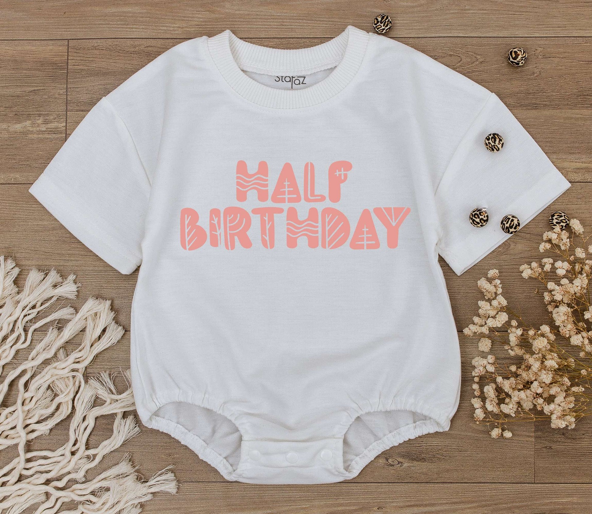 Natural Half Birthday Girl Romper for 6 Months Old Baby Shower Gift Outfit Half Way to One Celebration Newborn Bodysuit Clothes