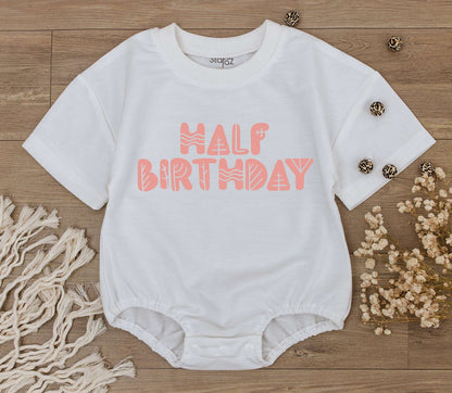 Natural Half Birthday Girl Romper for 6 Months Old Baby Shower Gift Outfit Half Way to One Celebration Newborn Bodysuit Clothes
