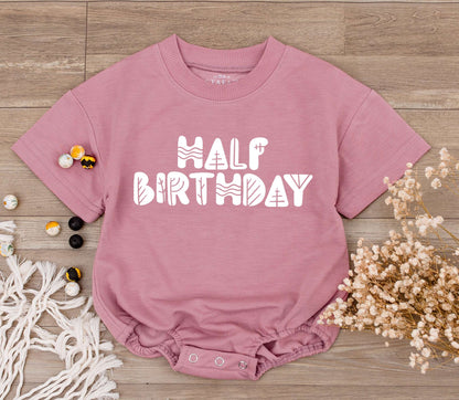 Natural Half Birthday Girl Romper for 6 Months Old Baby Shower Gift Outfit Half Way to One Celebration Newborn Bodysuit Clothes