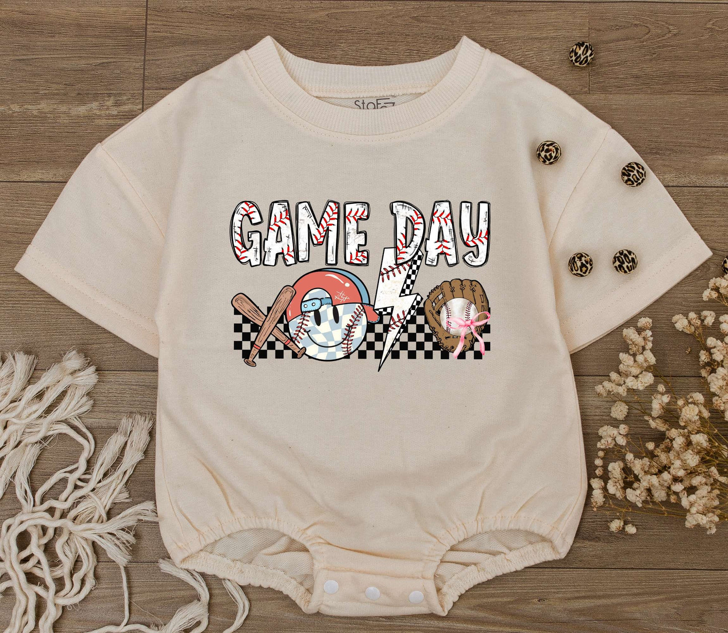 Baby Boy Game Day Baseball Romper Retro Jumpsuit One Piece Short Sleeve Soft Natural Cotton Summer Infant Bodysuit Perfect Gift