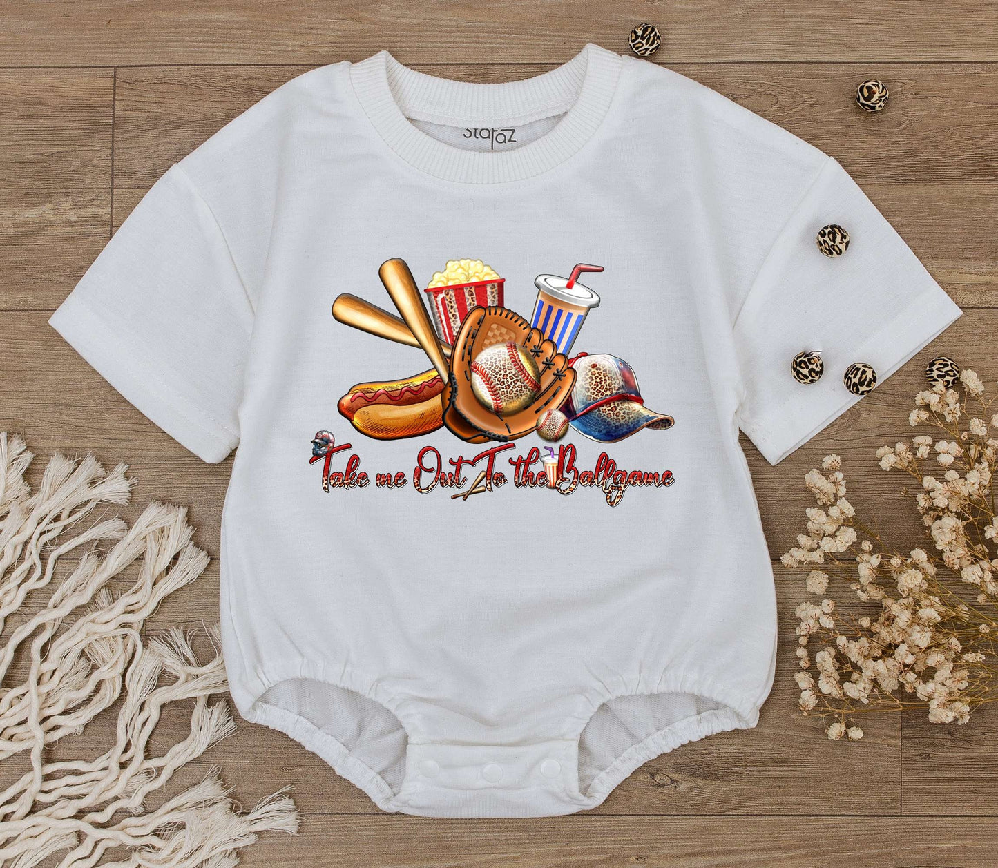 Playful Retro Baseball Baby Romper Hotdog Popcorn Print Newborn Bodysuit Outfit for Boys Girls Classic Summer Game Day Jumpsuit