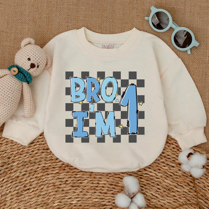 Bro I'm One Baby Boy First Birthday Romper Outfit Comfortable Cotton One Year Old Cake Smash Bodysuit Baby Shower Gift