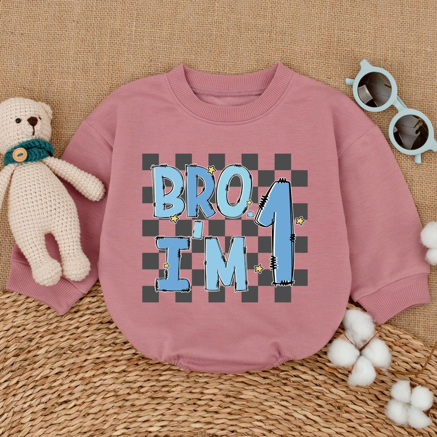 Bro I'm One Baby Boy First Birthday Romper Outfit Comfortable Cotton One Year Old Cake Smash Bodysuit Baby Shower Gift