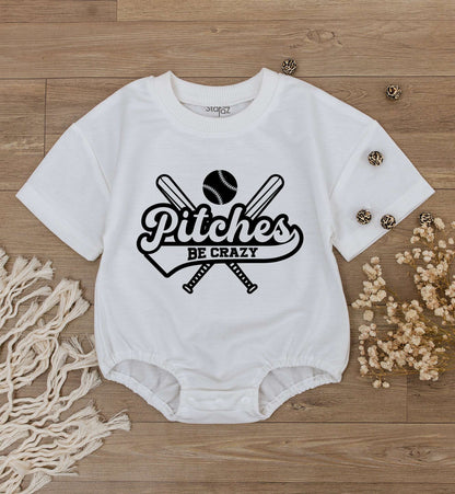 Pitches Be Crazy Baby Romper Short Sleeve Baseball Fan Outfit Funny Game Day Toddler Tee Infant Bodysuit Sport Season Gift Summer Wear