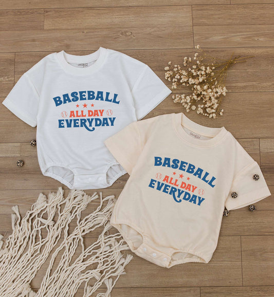 Infant Toddler Boy Baseball All Day Everyday Short-Sleeve Romper Game Day Sports Outfit Playful Summer Apparel Kids Bubble Bodysuit Gift